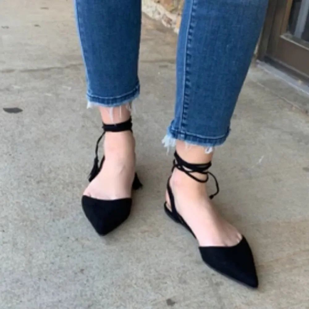 GIANNI BINI SUEDE  LACE UP BALLET POINTED TOE FLATS WITH TASSELS